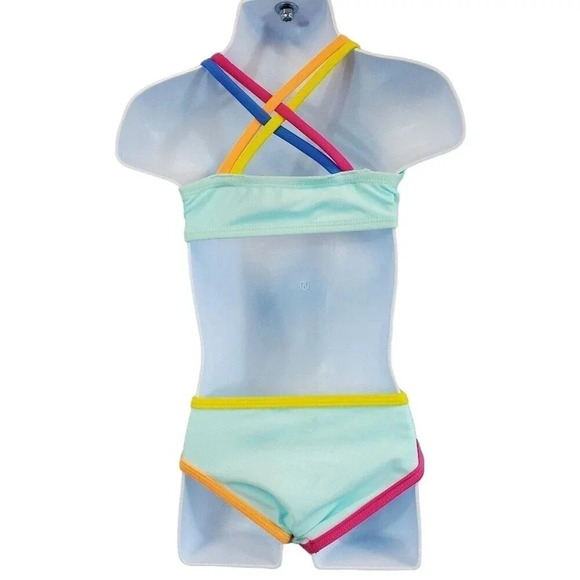 2T Girls Multi Colored Blue Two piece bikini Girls Summer Swimwear Swimsuit - Picture 4 of 5